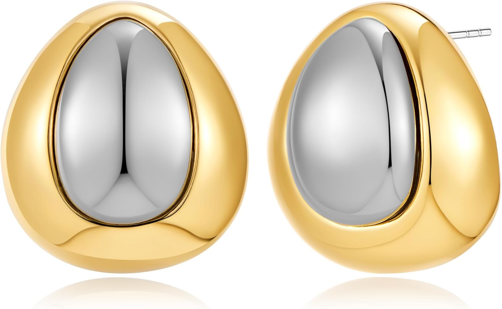 YUJIE Two Tone Studs Earrings Mixed Metal Earrings for Women Gold Plated Chunky Round Teardrop Ea... | Amazon (US)