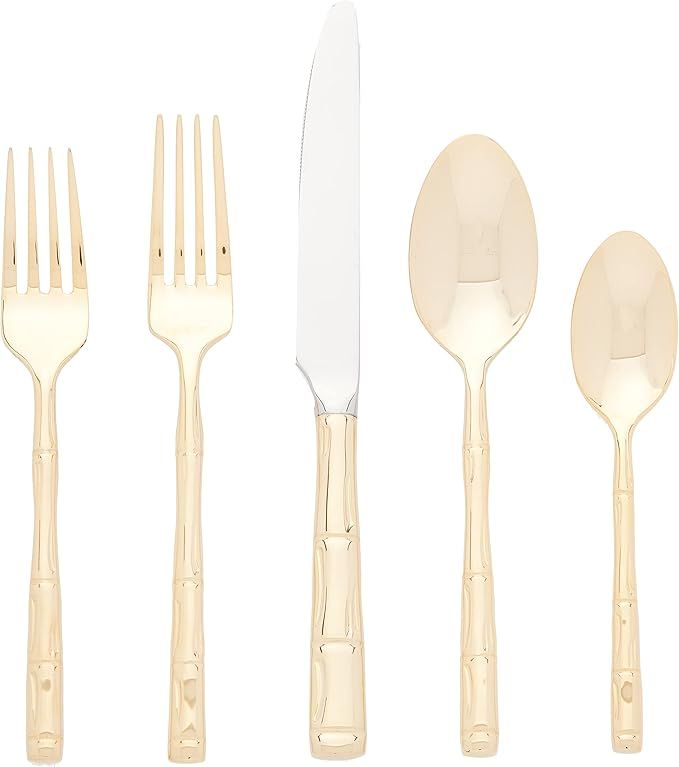 Wallace Bamboo Gold-Plated 20-Piece Stainless Steel Flatware Set, Service for 4 | Amazon (US)