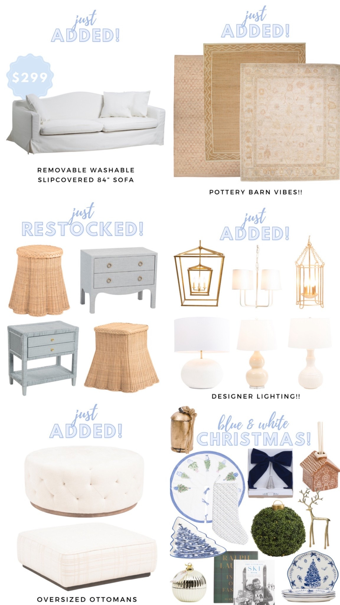 New arrivals & restocks for the coastal home from TJMaxx & Marshalls!! I can’t believe this gorgeous arched back MACHINE WASHABLE slipcovered sofa is under $300!! 😍🙌🏻 will go so fast!!

And don’t miss designer lighting on major sale (some already low in stock!) and Pottery Barn style rugs on major discount!!

Plus a few new adds for a blue & white coastal Christmas!! Love the navy bow tree topper and block print stocking!! 🤍 

#LTKSeasonal #LTKFindsUnder50 #LTKHome
