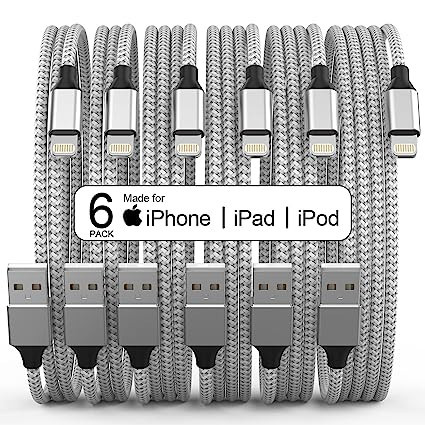 [Apple MFi Certified] 6Pack 3/3/6/6/6/10 FT iPhone Charger Long Lightning Cable Fast Charging Cor... | Amazon (US)