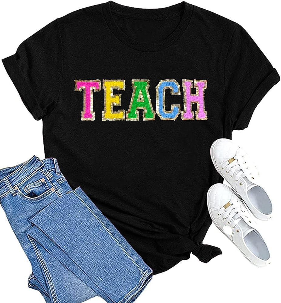 Women's T-Shirt Teaching Kindness Teacher Shirt Funny Short Sleeve Inspirational Graphic Tee Top | Amazon (US)