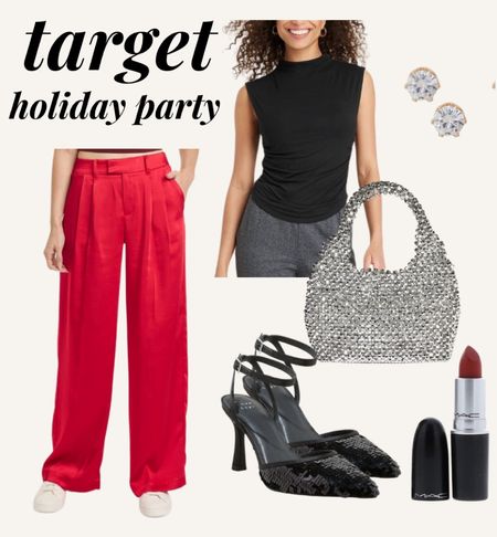 Target holiday party outfit, red satin pants, target holiday, sequin shoes, red lipstick, rhinestone bag

#LTKHoliday #LTKfindsunder50