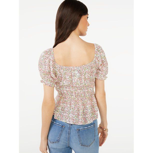 Scoop Women's Puff Sleeve Square Neck Peasant Top | Walmart (US)