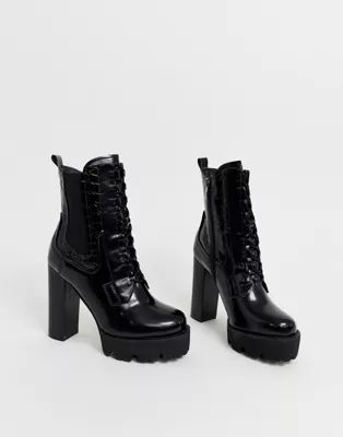 RAID Ashlynn black chunky heeled hiker boots | ASOS US
