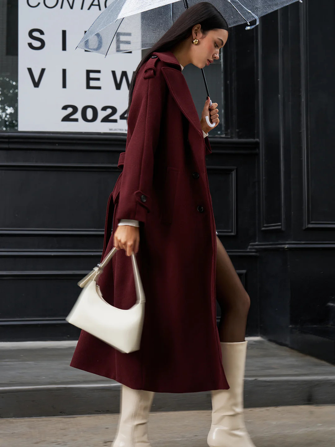 Regular Tweed Long Coat | Commense