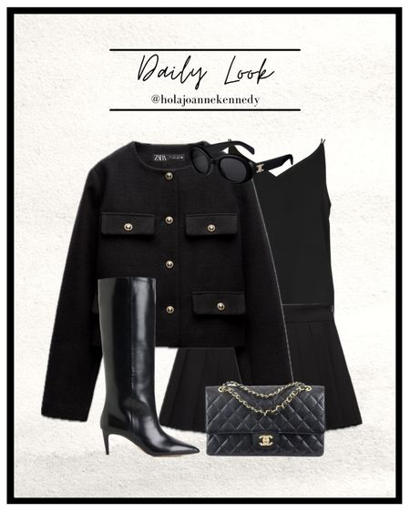 cropped jacket, old money style, old money fashion, old money outfit, gold button jacket, classic jacket, pleated mini skirt, pleated skorts, knee high boots outfit, spring outfit ideas, black outfit ideas, elegant fashion 

#LTKSpringSale #LTKeurope #LTKstyletip