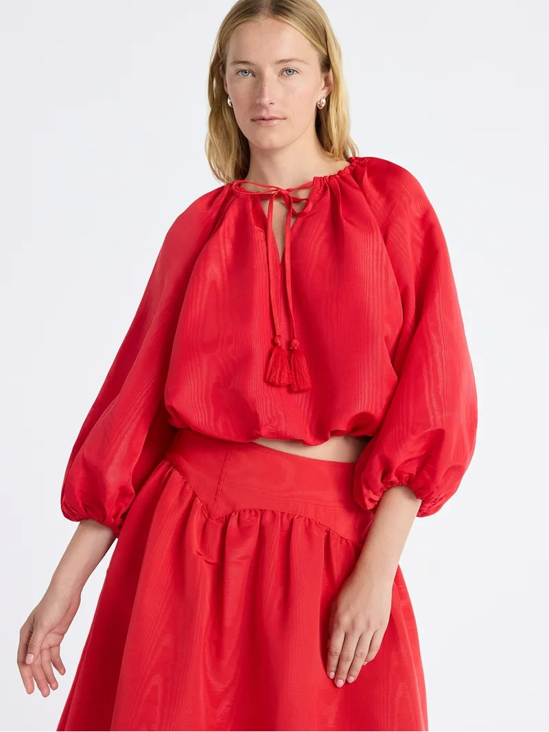 Free Assembly Women's and Women's Plus Bubble Hem Top with ¾-Length Sleeves, Sizes XS-4X | Walmart (US)