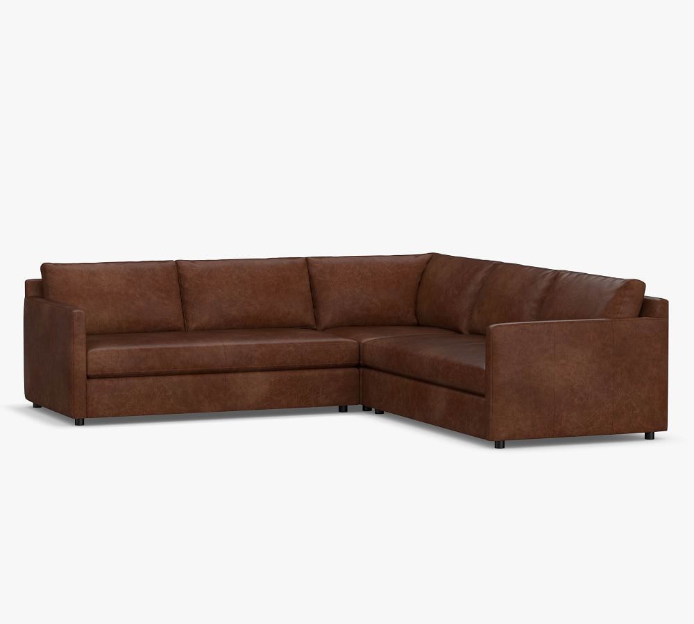 Pacifica Square Arm Leather 3-Piece L-Shaped Sectional | Pottery Barn (US)