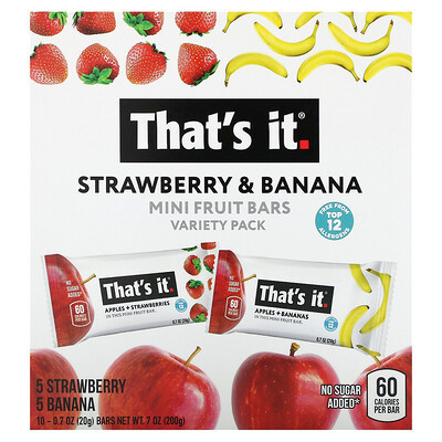 That's It, Mini Fruit Bars Variety Pack, Strawberry & Banana, 10 Bars, 0.7 oz (20 g)Each | iHerb