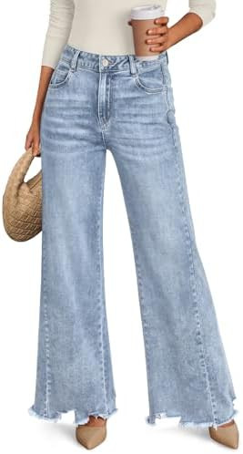 Trendy Queen Women's Wide Leg Jeans Stretchy High Waisted Straight Leg with Raw Hem Baggy Denim P... | Amazon (US)