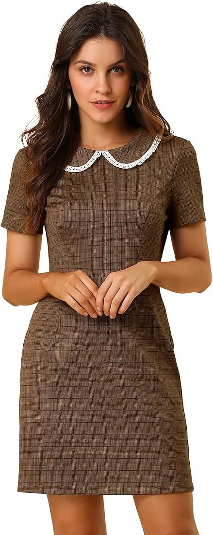 Allegra K Women's Vintage Houndstooth Short Sleeve Slim Fit Stretchy Mini Bodycon Dress | Amazon (US)