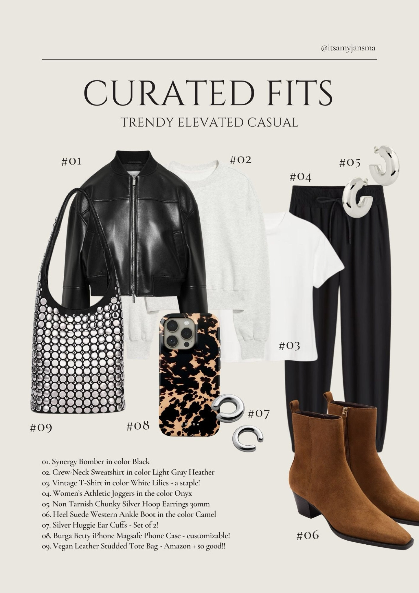Curated Fits - Trendy Elevated Casual! 

Trendy outfit 2025, fashion trends 2025, winter fashion, sporty elevated outfit, elevated sporty outfit, athletic outfit trend, sporty spice, leather jacket outfit, suede boots outfit, stud bag, amazon fashionn

#LTKSeasonal #LTKStyleTip