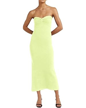 Women’s Midi Dress Sexy Sweetheart Neck Ribbed Knit Twisted Backless Sleeveless Summer Beach Pa... | Amazon (US)
