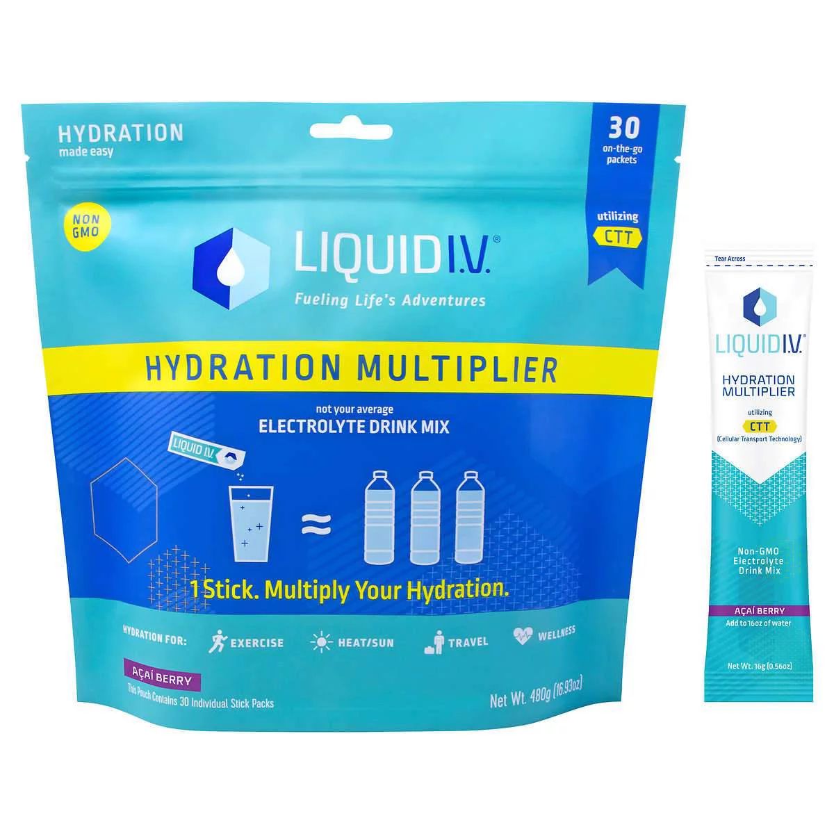 Liquid I.V. Hydration Multiplier, 30 Individual Serving Stick Packs in Resealable Pouch-Passion F... | Walmart (US)