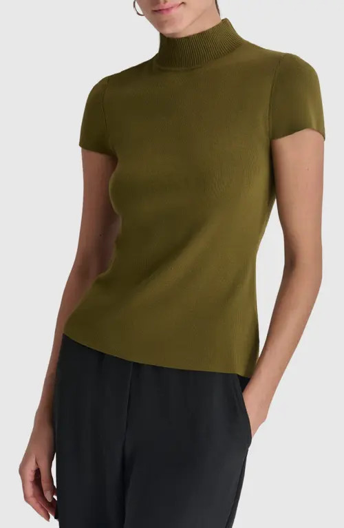 DKNY Short Sleeve Mock Neck Knit Top in Dark Olive at Nordstrom, Size Small | Nordstrom