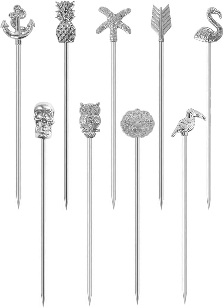 9pcs Stainless Steel Cocktail Stick, Metal Garnish String Olive Martini StickReusable Fruit Tooth... | Amazon (US)