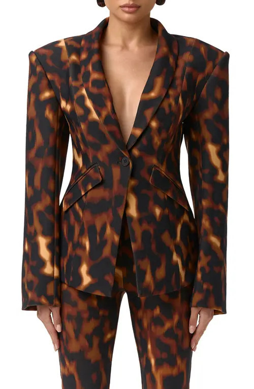 Naked Wardrobe Animal Print Ponte Blazer in Tortoise at Nordstrom, Size X-Large | Nordstrom