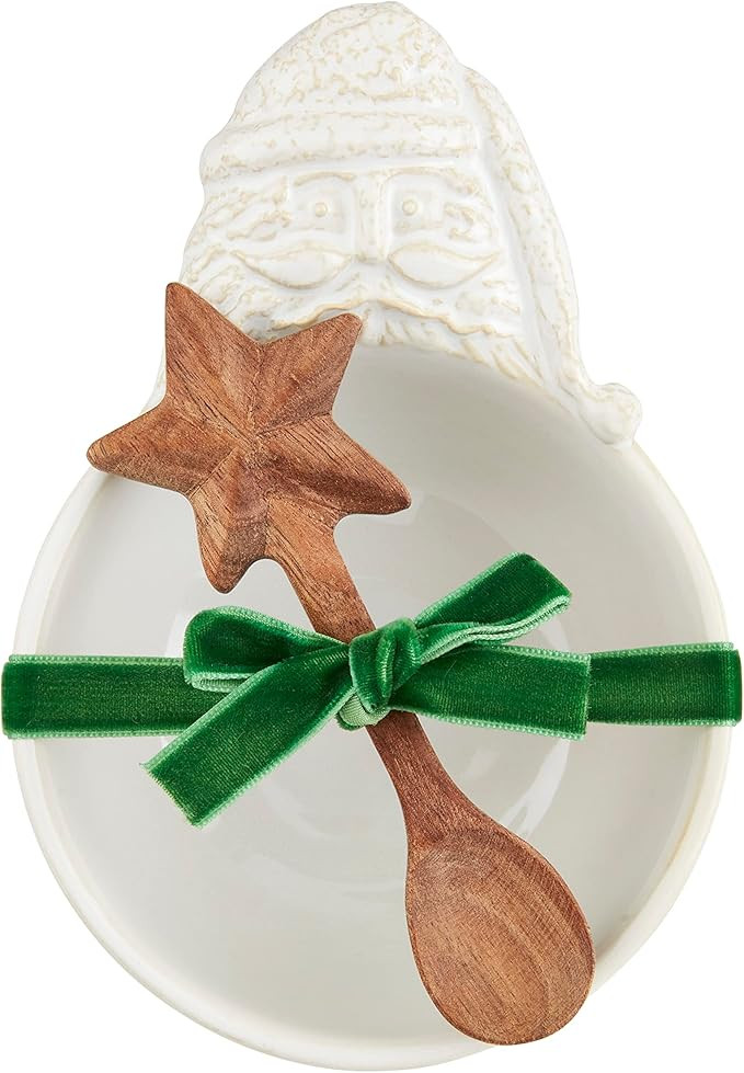 Mud Pie White Christmas Santa Candy Bowl; bowl 6 1/4" x 4 1/2" | spoon 5" | Amazon (US)
