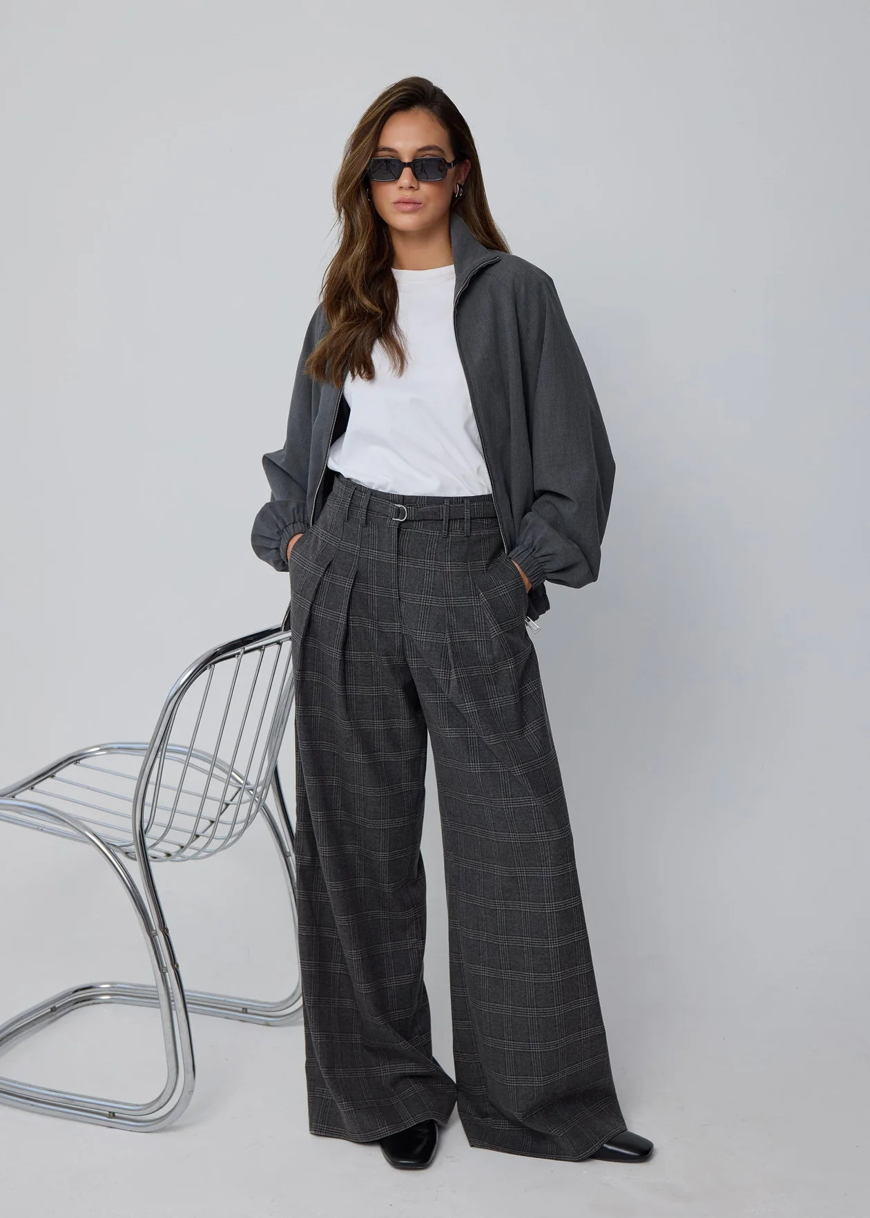 THE SIGNATURE WIDE LEG TROUSERS - GREY CHECK Regular price £98.00 | WAT The Brand