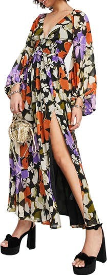 Floral Balloon Sleeve Open Back Maxi Dress Black Dress Dresses Floral Dress Summer Outfits  | Nordstrom