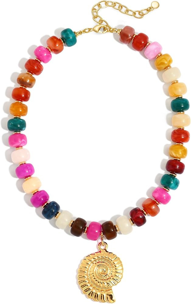 WOWORAMA Summer Beach Necklace for Women Colorful Chunky Beaded Necklaces with Sun Fish Shell Sta... | Amazon (US)