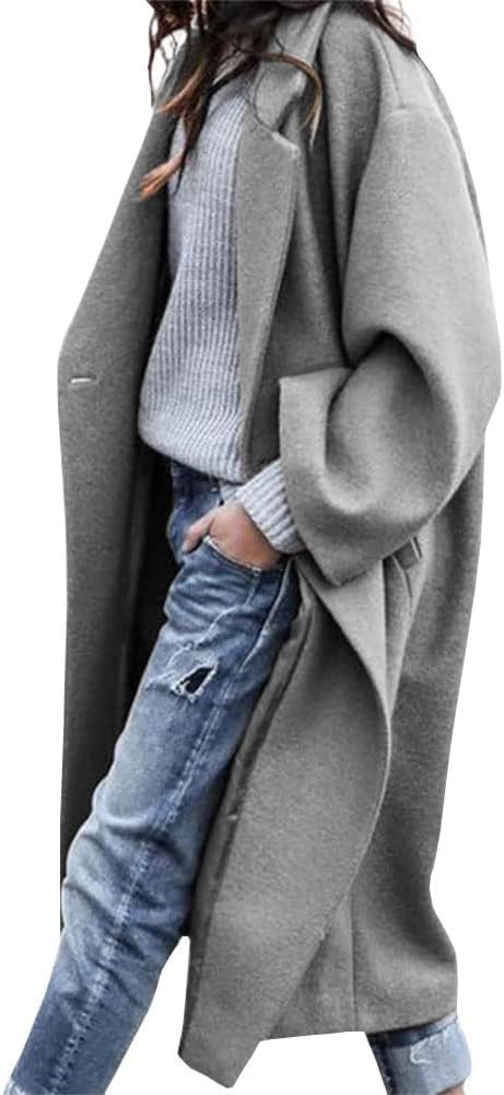 chouyatou Women's Casual Notched Lapel Single Breasted Work Office Wool Trench Pea Coat | Amazon (US)