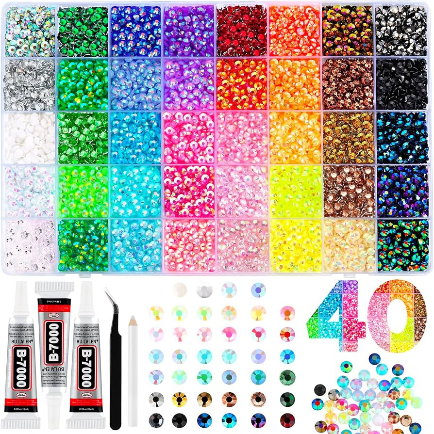 Zefy 40 Colors Resin Jelly Rhinestones for Bedazzling, 5mm 10000 Pcs Flatback Gems for Crafting, ... | Amazon (US)