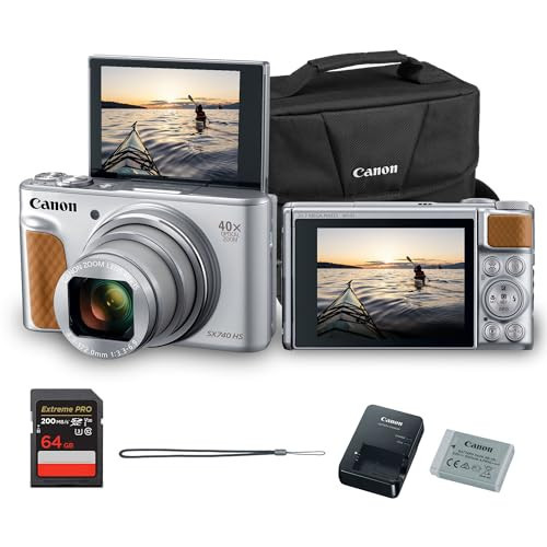 Canon PowerShot SX740 HS Digital Camera (Silver) – 20.3MP, 40x Optical Zoom, 4K UHD Video, Wi-Fi & Bluetooth, Compact Travel Point & Shoot (2956C001) + Shoulder Bag + 64GB Memory Card | Amazon (US)