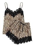 DIDK Women's Lace Trim Leopard Print Cami Crop Top and Shorts Pajama Set XS | Amazon (US)