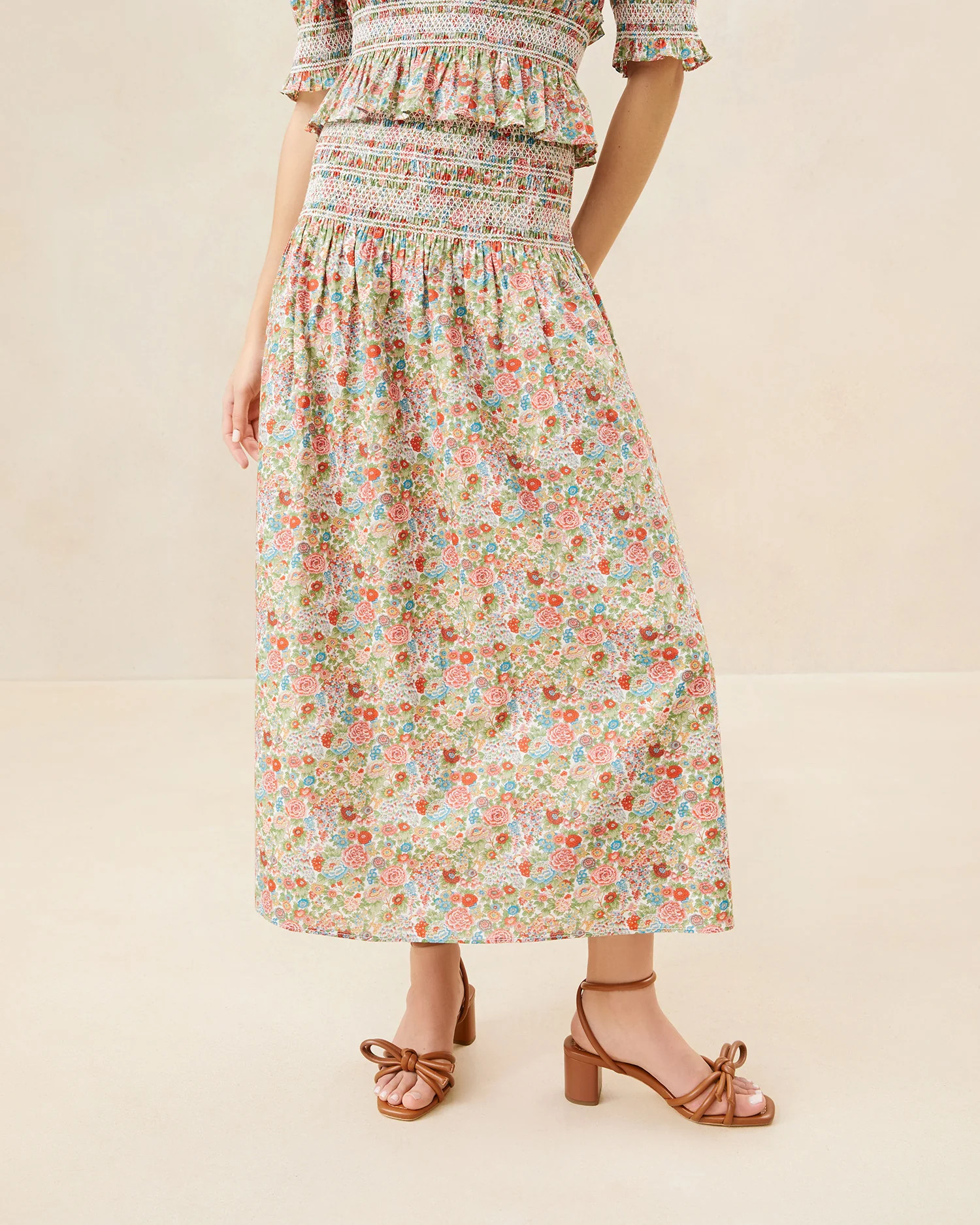 Theodora Red Floral Cinched Skirt | Loeffler Randall