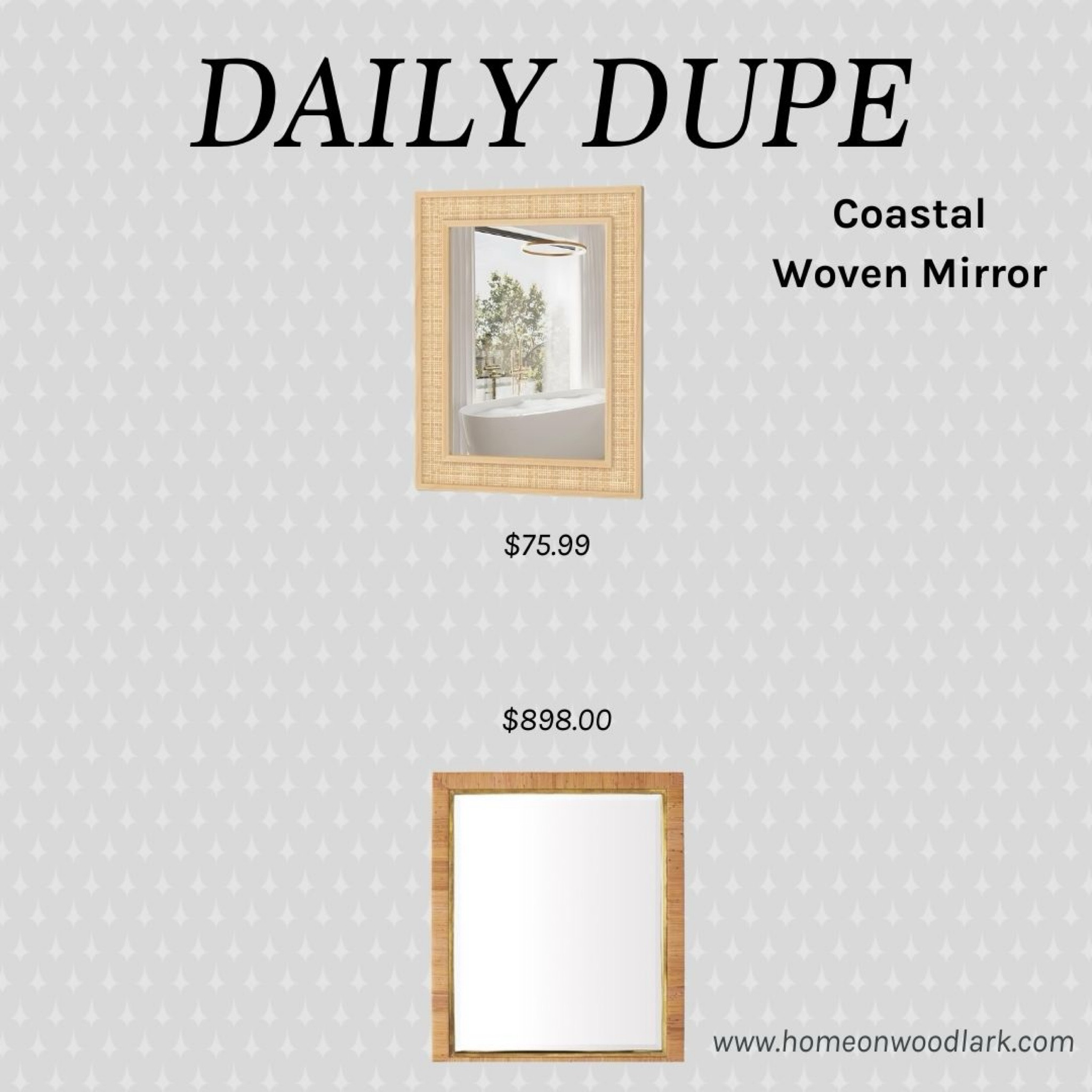 Daily Dupe: Coastal bathroom mirror.  Rattan mirror.  

Coastal bathroom mirror.  Rattan bathroom mirror.  Amazon mirror.  Serena and Lily mirror  

#LTKhome #LTKstyletip