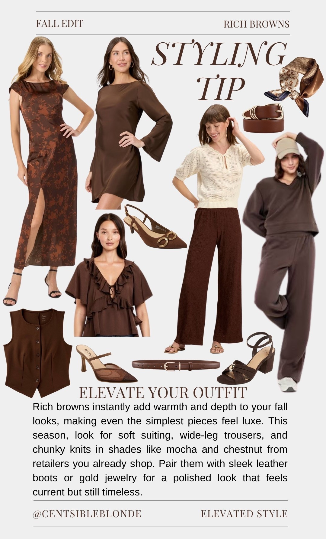 Rich brown, brown heels, brown belt, brown vest, brown dress, brown pants, mocha mousse, Pantone, deep brown, satin dress, brown scarf, color of the year

#LTKFindsUnder50 #LTKSeasonal #LTKStyleTip
