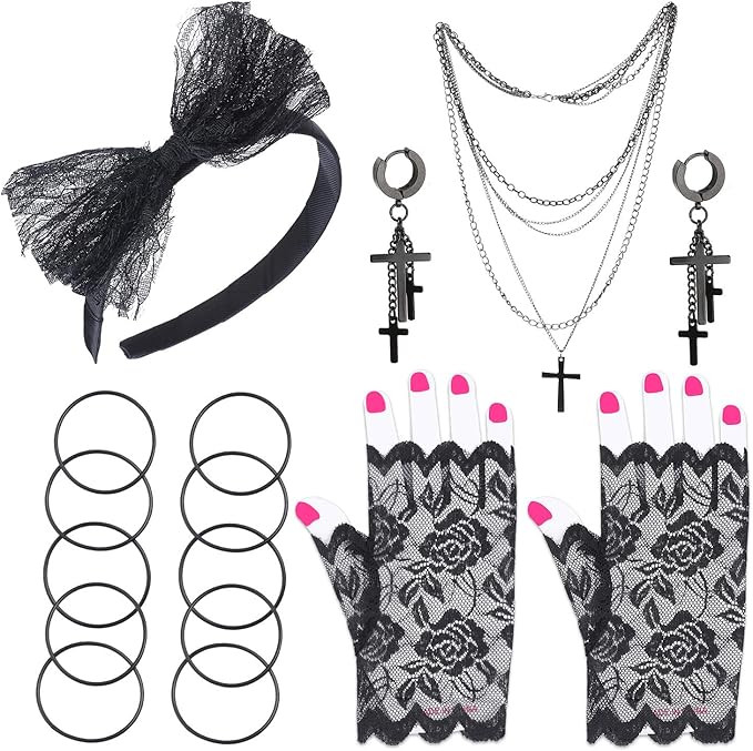 Beelittle 80s Costume Accessories Women Madonna Outfit with 1980s Fishnet Lace Gloves Bow Headban... | Amazon (US)