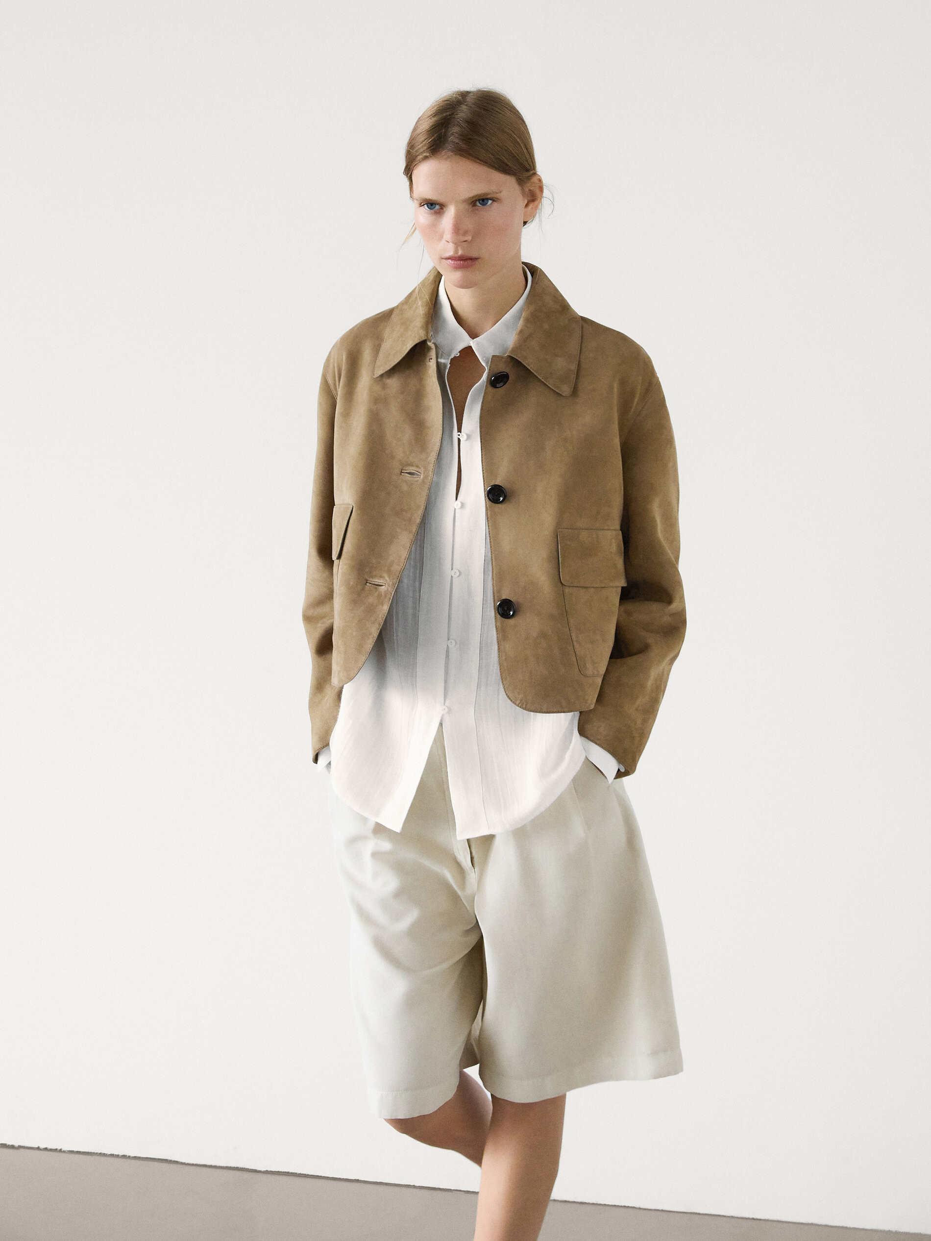 Split suede leather jacket with pockets | Massimo Dutti UK