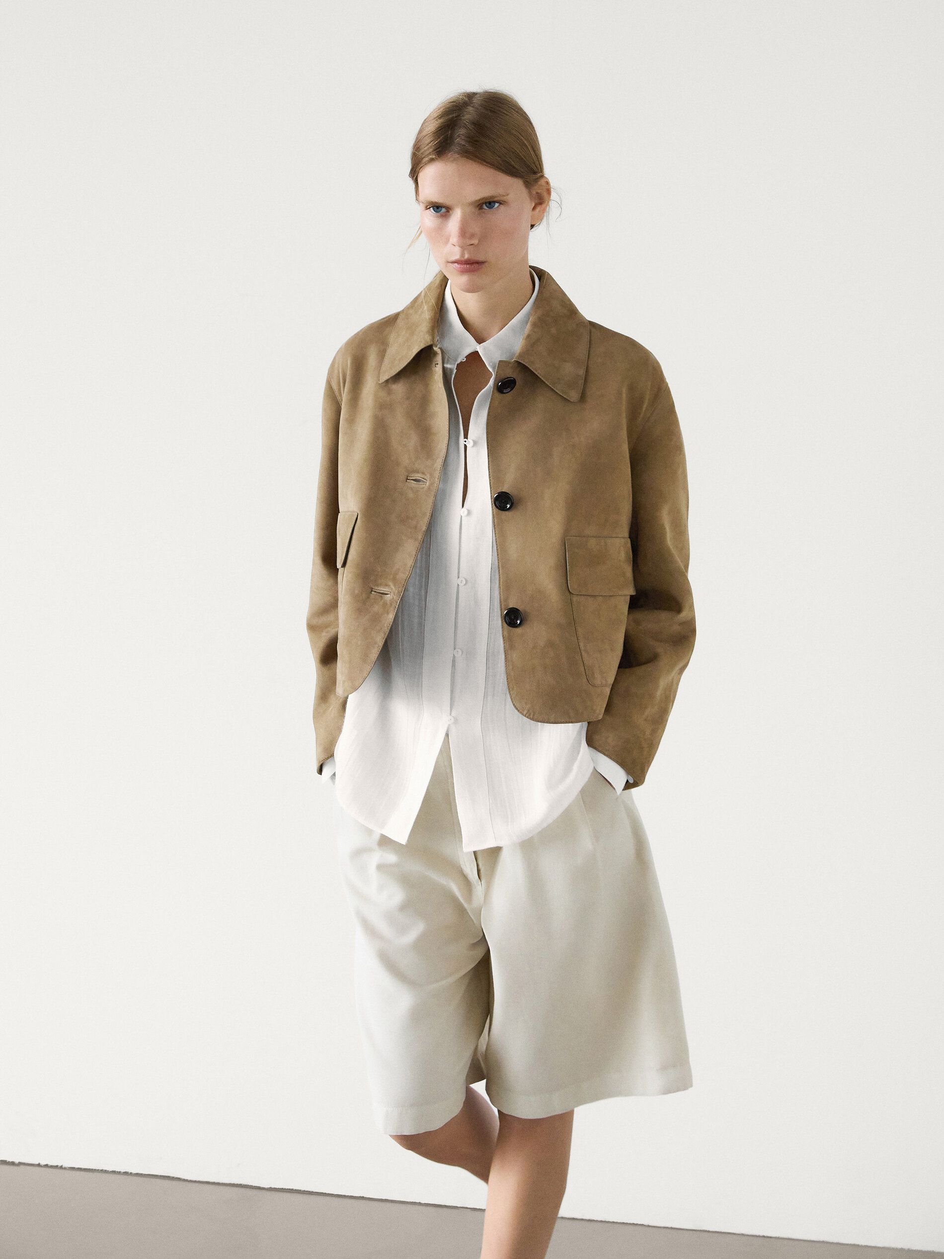 Split suede leather jacket with pockets | Massimo Dutti (US)