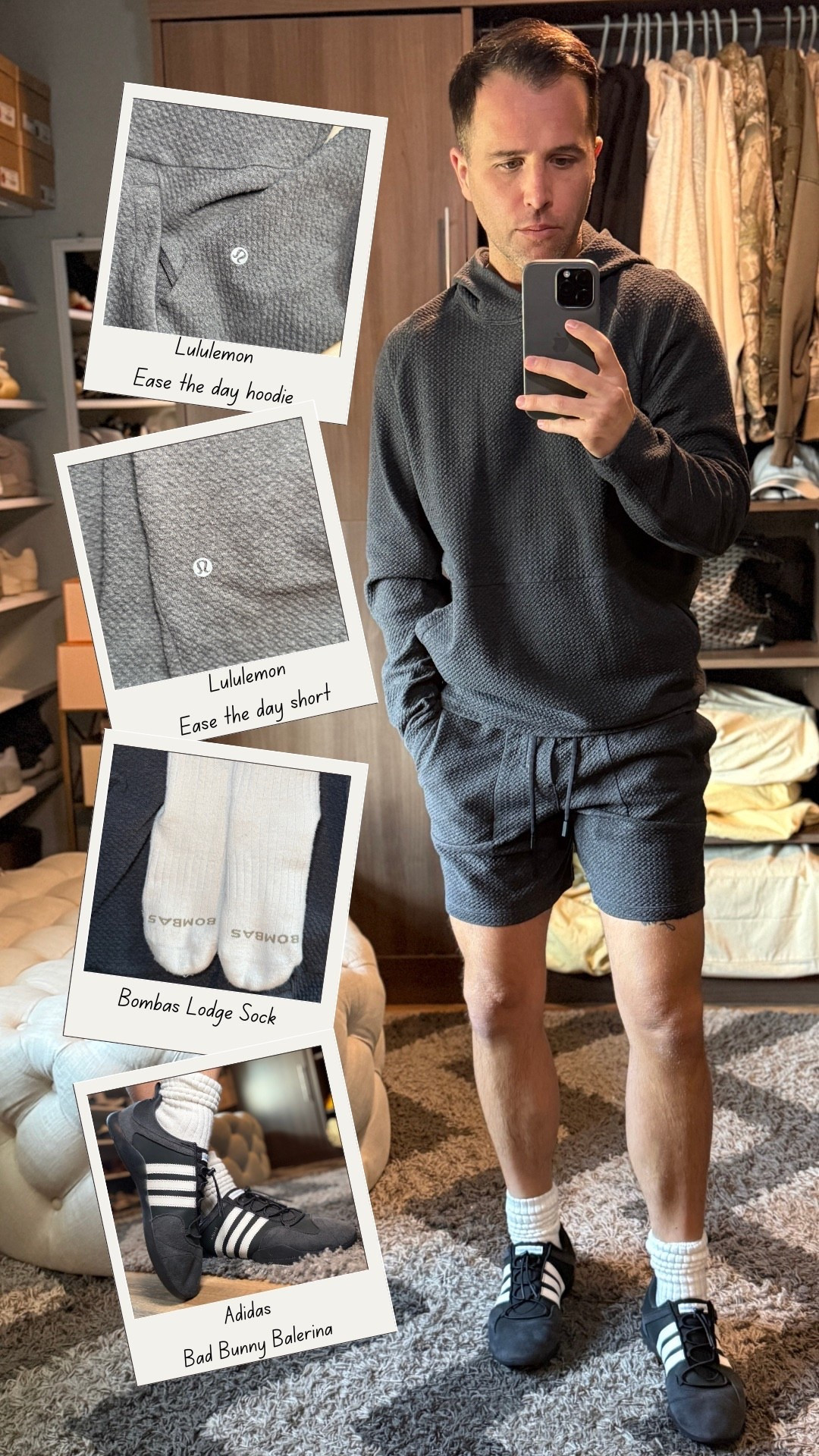 Easy men’s athleisure outfit for spring and summer. Wearing the Lululemon Ease the Day textured hoodie with the matching Ease the Day shorts. Keeping the casual comfortable vibes with Bombas lodge socks and the Adidas Bad Bunny Ballerina sneakers. This hoodie and shorts combo is one of my favorite outfits this time of year when the mornings are cooler but the afternoons warm up. #lululemon #menscasual #spring #adidas #badbunny

#LTKMens #LTKootd #LTKgrwm