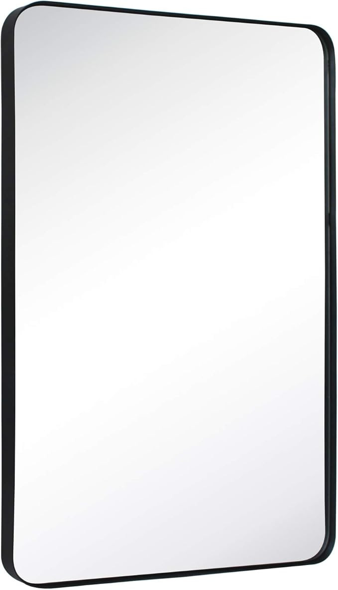 GRACTO 24x36 inch Black Stainless Steel Metal Framed Bathroom Mirror for Wall Rounded Rectangular... | Amazon (US)