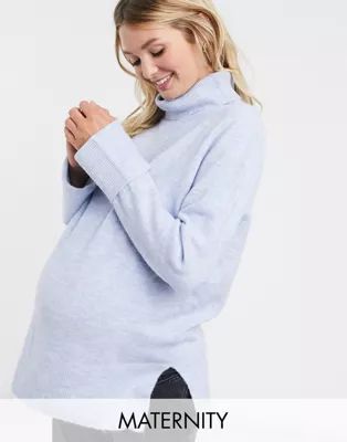 Urban Bliss Maternity roll neck knitted sweater in light blue | ASOS (Global)