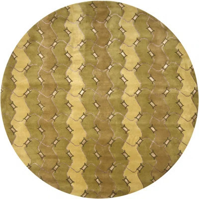Caines Authentic Hand-Knotted Handmade Gold, Olive Green & Brown High-Low Pile Modern Rhythmic Wavy Geometric Wool Area Rug | Wayfair North America