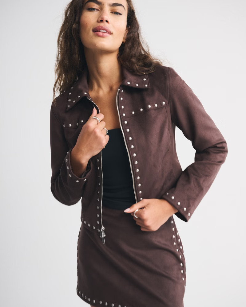 Slim Zip Vegan Suede Jacket | Abercrombie & Fitch (US)