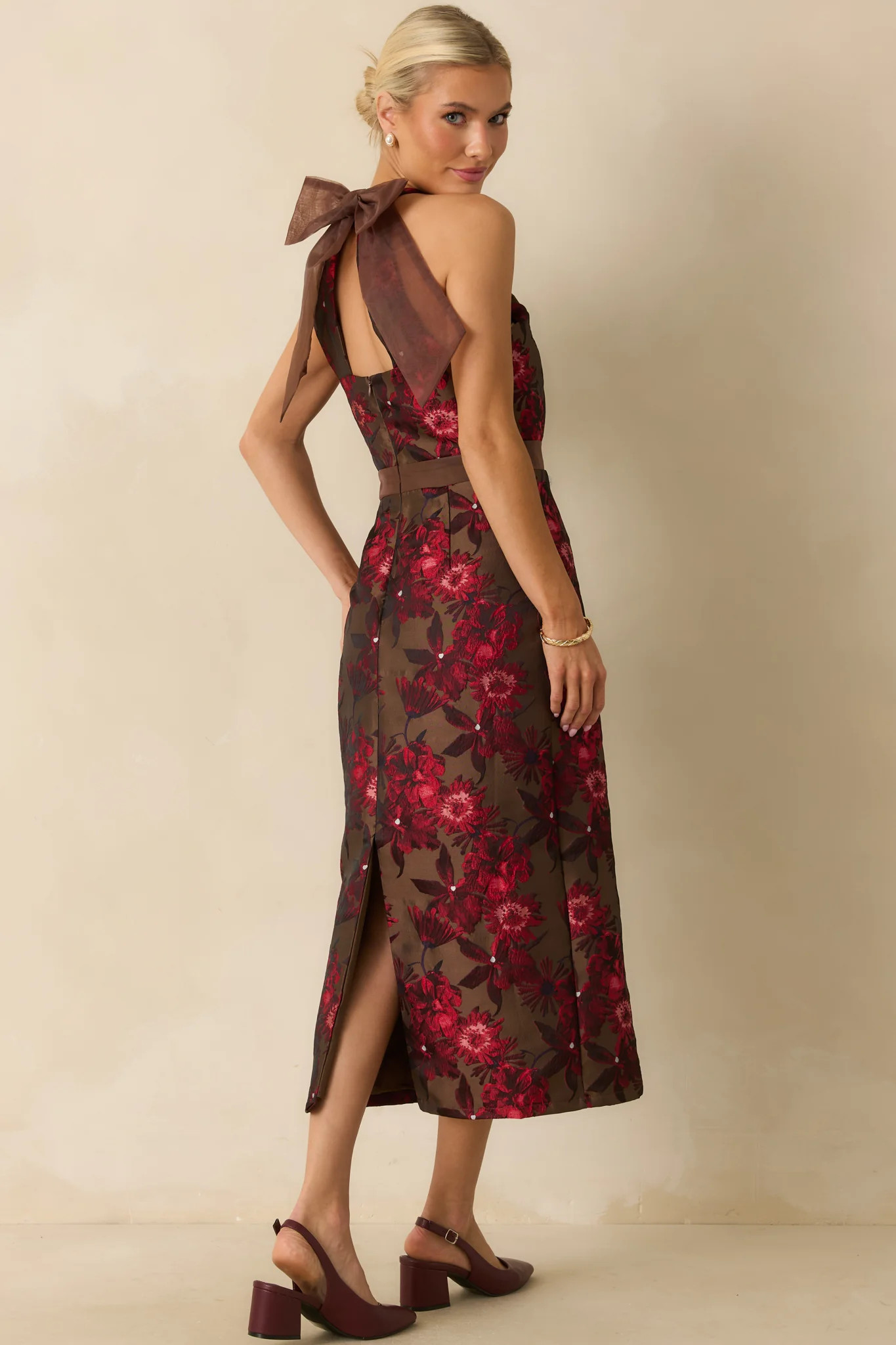 For the Storyline Mocha Brown Multi Floral Jacquard Maxi Dress | Red Dress