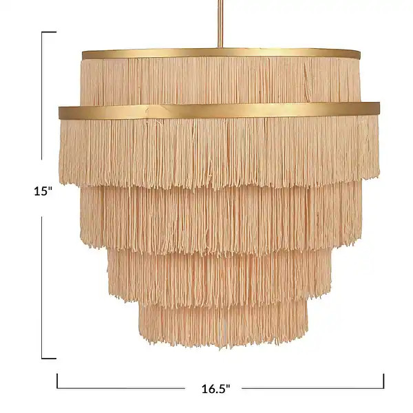 Gold Metal with 5-Tiered Cream Fringe Pendant Lamp | Bed Bath & Beyond