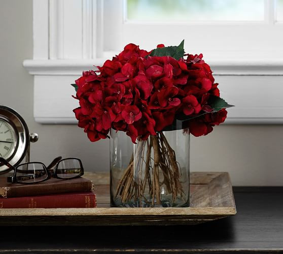 Faux Red Hydrangea Arrangement in Glass Vase | Pottery Barn (US)