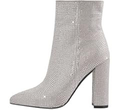 onlymaker Knee High Boots Chunky Heels Slip-on Point Toe Glitter Booty | Amazon (US)