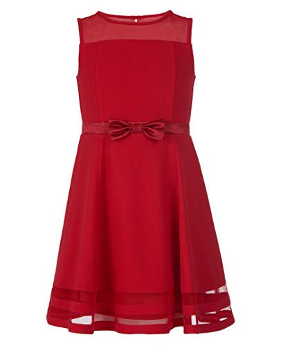 Calvin Klein Little kid Girls' Sleeveless Round Neck Fit and Flare Party Dress, Cherry, 6X | Amazon (US)