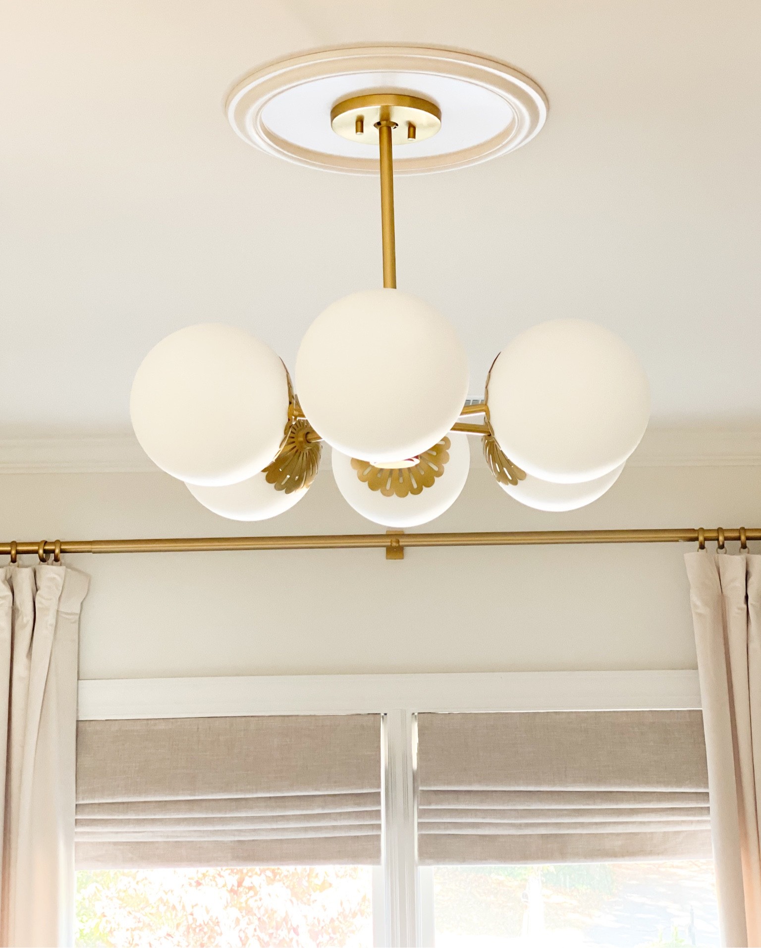 Transitional vintage modern globe feminine ceiling fixture with woven shades and velvet curtains 🤍 #girlsbedroom #semiflushmount #transitional #shades #curtains

#LTKhome #LTKkids #LTKstyletip