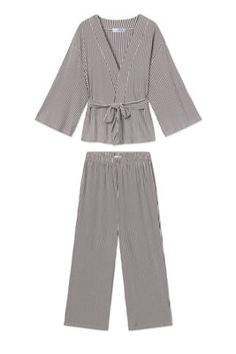 DreamModal® Kimono Pajama Set in Cocoa Pencil Stripe - XXL | Lake Pajamas