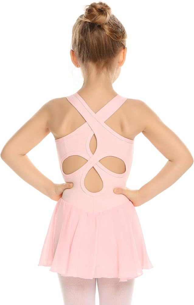 Arshiner Kid Girls Hollow Back Ballet Leotard with Skirt Sleeveless Dance Dresses | Amazon (US)