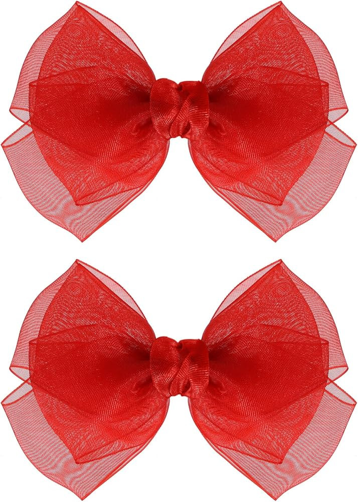 4in Red Mesh Ribbon Hair Bows Clips Valentines Tulle Bow-Knot Alligator Barrettes Hairpins Party ... | Amazon (US)