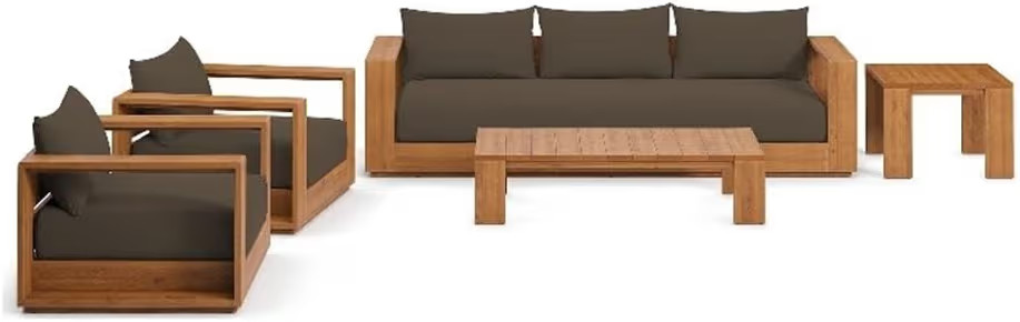 Modway Tahoe Acacia Wood 5-Piece Outdoor Patio Furniture Set in Natural Cocoa - Includes Lounge C... | Amazon (US)